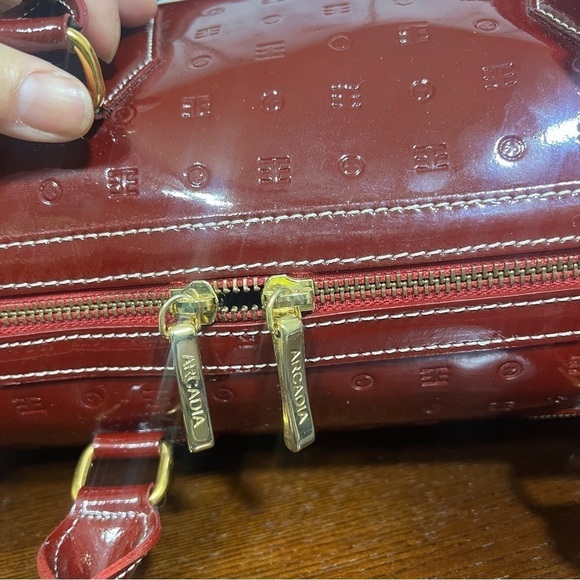 ARCADIA Monogram Crossbody & Top handle BARREL  Bag burgundy patent leather EUC - Picture 8 of 17